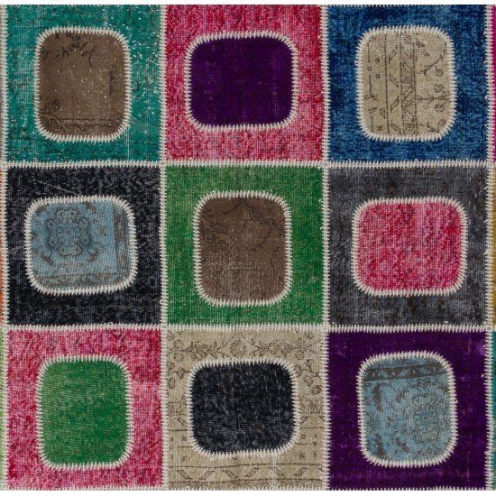 Bohemian Colorful Handmade Patchwork Rug for Kitchen, Dining Room, Office & Living Room Decor, Vintage Central Anatolian Wool Carpet Bohemian Colorful Handmade Patchwork Rug for Kitchen, Dining Room, Office & Living Room Decor, Vintage Central Anatolian Wool Carpet