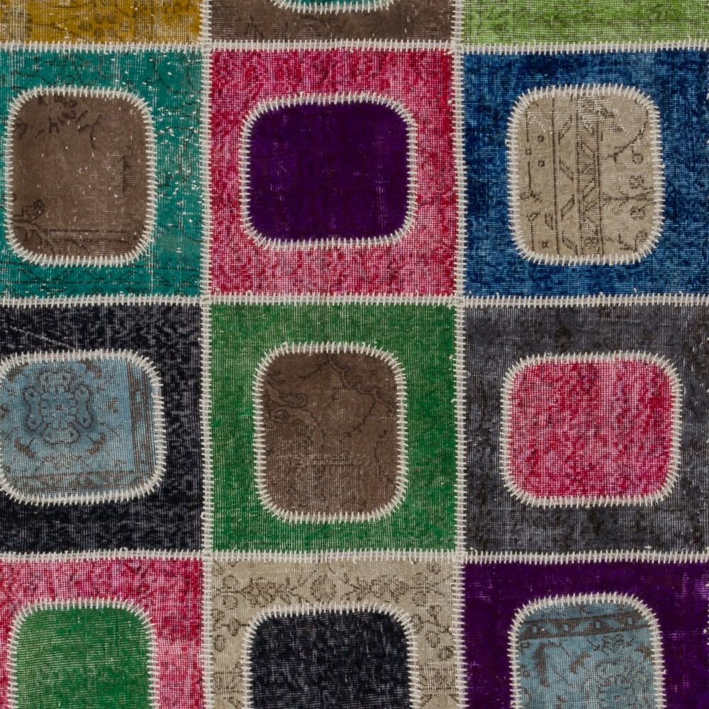 Bohemian Colorful Geometric Patchwork Rug | Hand-Knotted Turkish Wool Carpet for Modern Living Room Bohemian Colorful Geometric Patchwork Rug | Hand-Knotted Turkish Wool Carpet for Modern Living Room