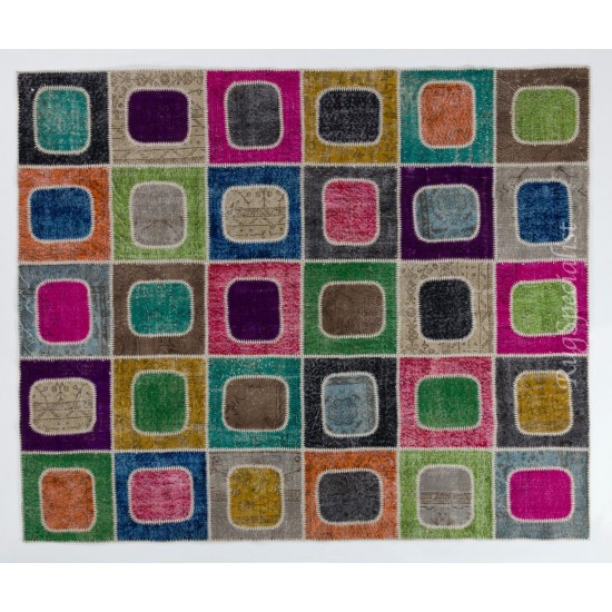 Bohemian Colorful Handmade Patchwork Rug for Kitchen, Dining Room, Office & Living Room Decor, Vintage Central Anatolian Wool Carpet Bohemian Colorful Handmade Patchwork Rug for Kitchen, Dining Room, Office & Living Room Decor, Vintage Central Anatolian Wool Carpet
