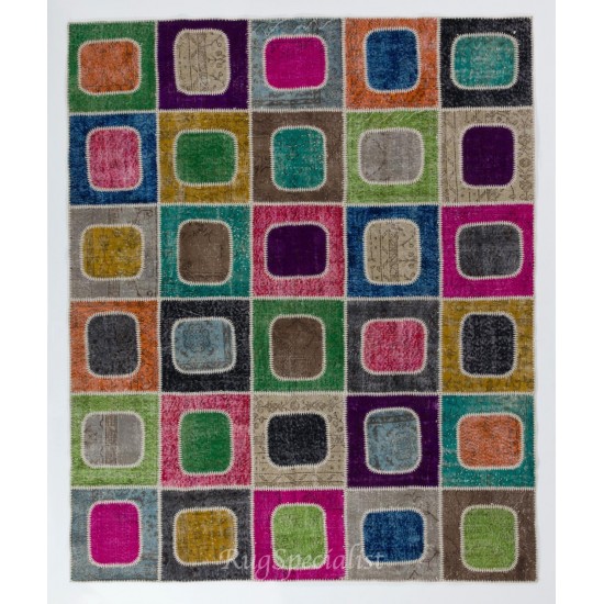 Bohemian Colorful Handmade Patchwork Rug for Kitchen, Dining Room, Office & Living Room Decor, Vintage Central Anatolian Wool Carpet Bohemian Colorful Handmade Patchwork Rug for Kitchen, Dining Room, Office & Living Room Decor, Vintage Central Anatolian Wool Carpet