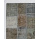 Vintage Gray, Brown and Blue Patchwork Rug | Hand-Knotted Overdyed Turkish Wool Carpet for Living Room, Bedroom and Kitchen Vintage Gray, Brown and Blue Patchwork Rug | Hand-Knotted Overdyed Turkish Wool Carpet for Living Room, Bedroom and Kitchen