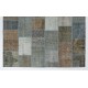 Patchwork Rug in Brown, Blue, Gray & Green Colors. Colorful Handmade Turkish Carpet for Kitchen, Bedroom and Living Room Decor