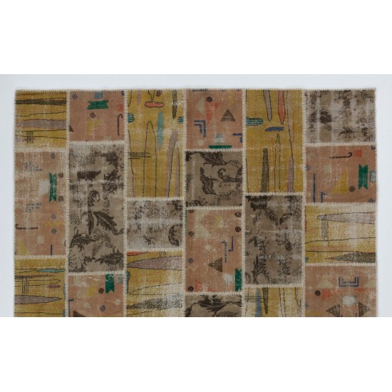 Handmade Patchwork Rug, Natural & Undyed, Authentic Vintage Carpet