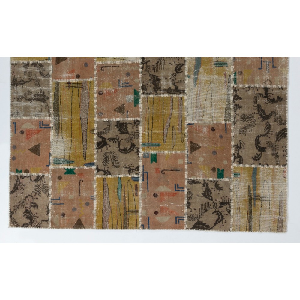 Handmade Patchwork Rug, Natural & Undyed, Authentic Vintage Carpet