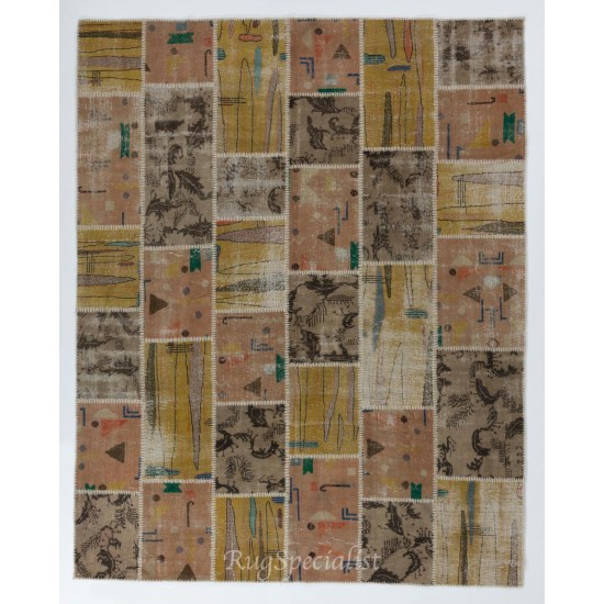 Handmade Patchwork Rug, Natural & Undyed, Authentic Vintage Carpet