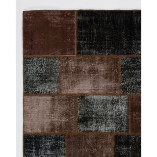 Contemporary Brown and Black Patchwork Rug | Hand-Knotted Overdyed Turkish Wool Carpet for Living Room, Bedroom and Guest Room Contemporary Brown and Black Patchwork Rug | Hand-Knotted Overdyed Turkish Wool Carpet for Living Room, Bedroom and Guest Room