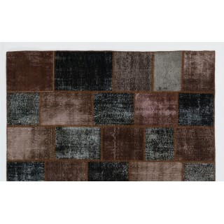 Contemporary Handmade Turkish Patchwork Rug in Brown and Black Colors Contemporary Handmade Turkish Patchwork Rug in Brown and Black Colors