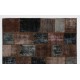 Contemporary Handmade Patchwork Rug in Brown and Black Colors, Vintage Re-Dyed Carpet from Central Anatolia / Turkey