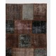 Contemporary Brown and Black Patchwork Rug | Hand-Knotted Overdyed Turkish Wool Carpet for Living Room, Bedroom and Guest Room