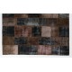 Contemporary Handmade Patchwork Rug in Brown and Black Colors, Vintage Re-Dyed Carpet from Central Anatolia / Turkey