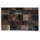 Contemporary Handmade Turkish Patchwork Rug in Brown and Black Colors