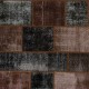 Contemporary Brown and Black Patchwork Rug | Hand-Knotted Overdyed Turkish Wool Carpet for Living Room, Bedroom and Guest Room
