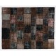 Contemporary Handmade Turkish Patchwork Rug in Brown and Black Colors