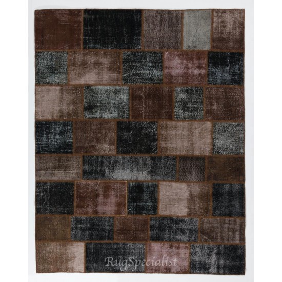 Contemporary Handmade Patchwork Rug in Brown and Black Colors, Vintage Re-Dyed Carpet from Central Anatolia / Turkey Contemporary Handmade Patchwork Rug in Brown and Black Colors, Vintage Re-Dyed Carpet from Central Anatolia / Turkey