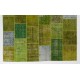 Handmade Patchwork Rug in Shades of Light Green, Custom Turkish Wool Carpet for Modern Home and Office Decor