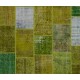 Handmade Patchwork Rug in Shades of Light Green, Modern Look Turkish Wool Carpet