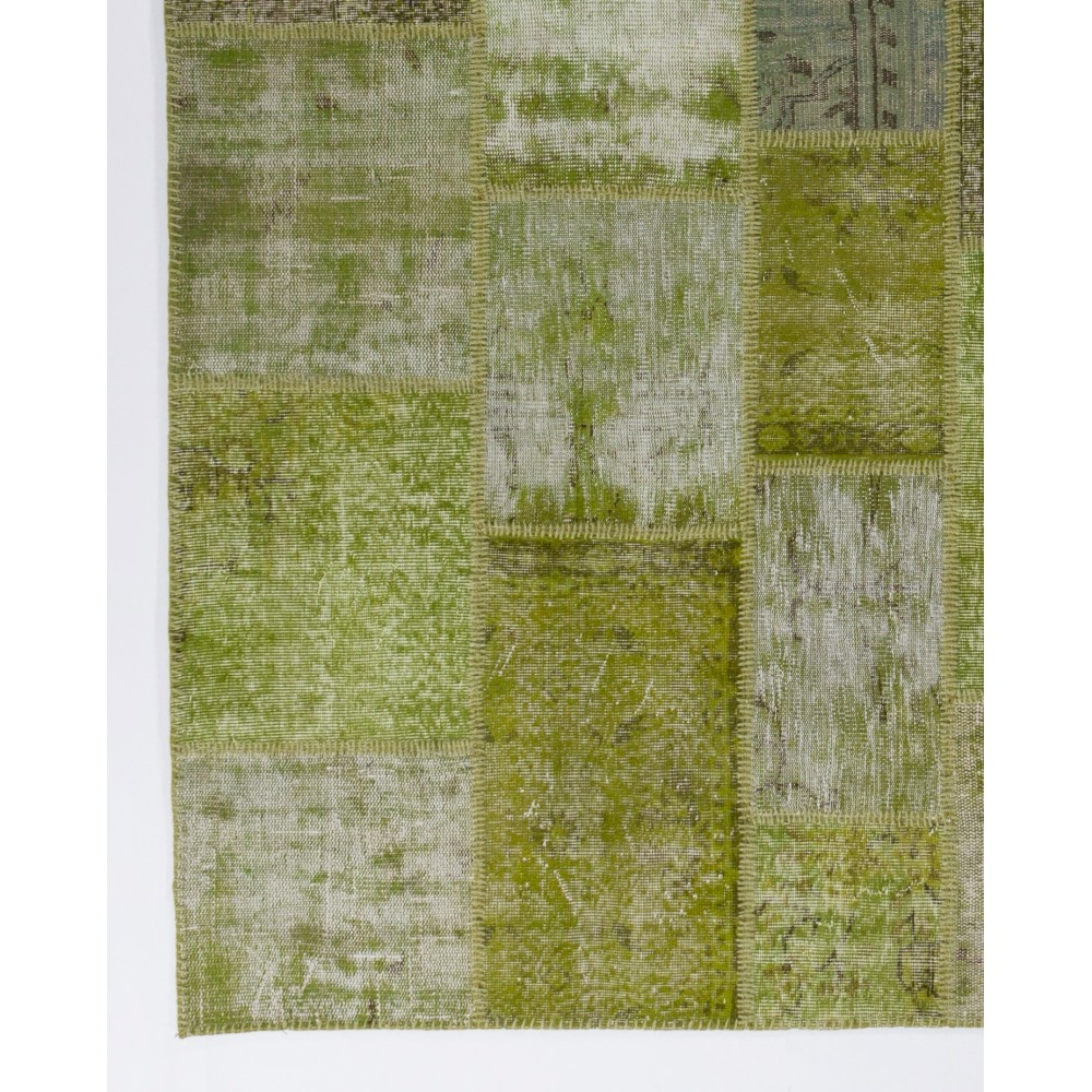 Handknotted Green Overdyed Patchwork Rug | Contemporary Turkish Wool Carpet for Living Room, Bedroom and Kitchen Handknotted Green Overdyed Patchwork Rug | Contemporary Turkish Wool Carpet for Living Room, Bedroom and Kitchen
