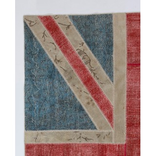 Union Jack British Flag Design Patchwork Rug | Hand-Knotted United Kingdom Flag Pattern Blue Carpet Union Jack British Flag Design Patchwork Rug | Hand-Knotted United Kingdom Flag Pattern Blue Carpet