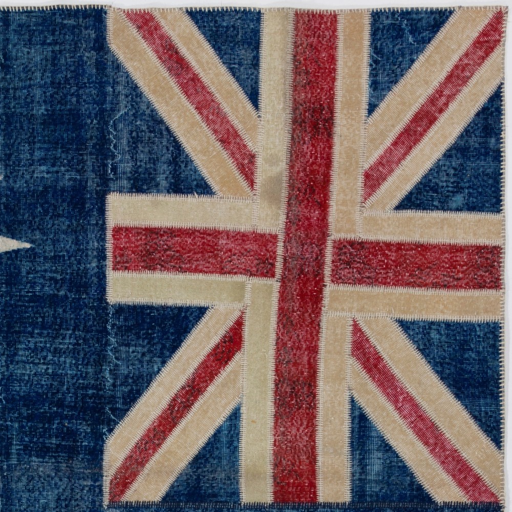 Handmade Blue Patchwork Rug with Australian Flag Design Handmade Blue Patchwork Rug with Australian Flag Design
