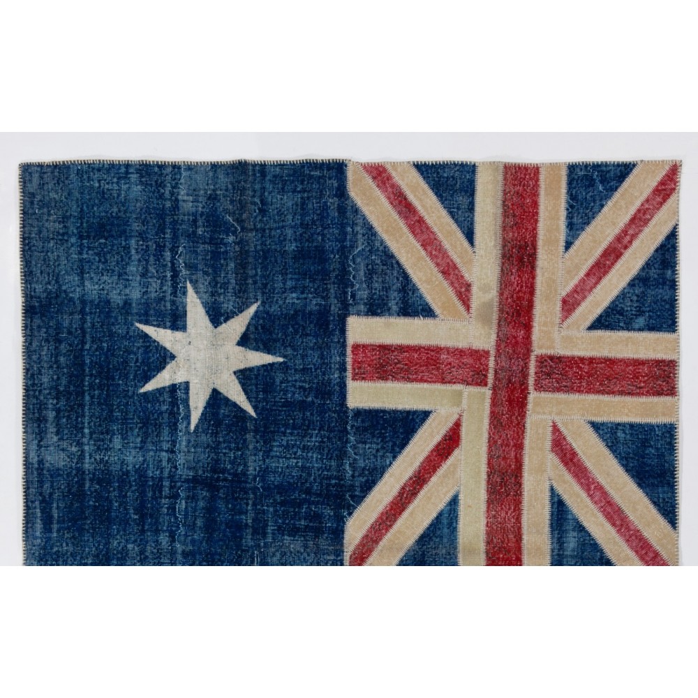 Handmade Blue Patchwork Rug with Australian Flag Design