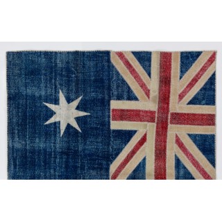 Handmade Blue Patchwork Rug with Australian Flag Design Handmade Blue Patchwork Rug with Australian Flag Design