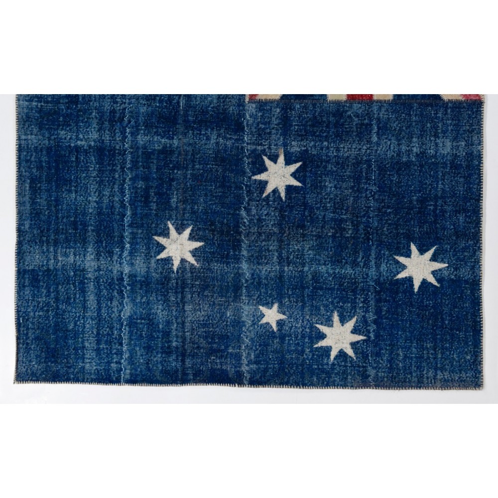 Handmade Blue Patchwork Rug with Australian Flag Design
