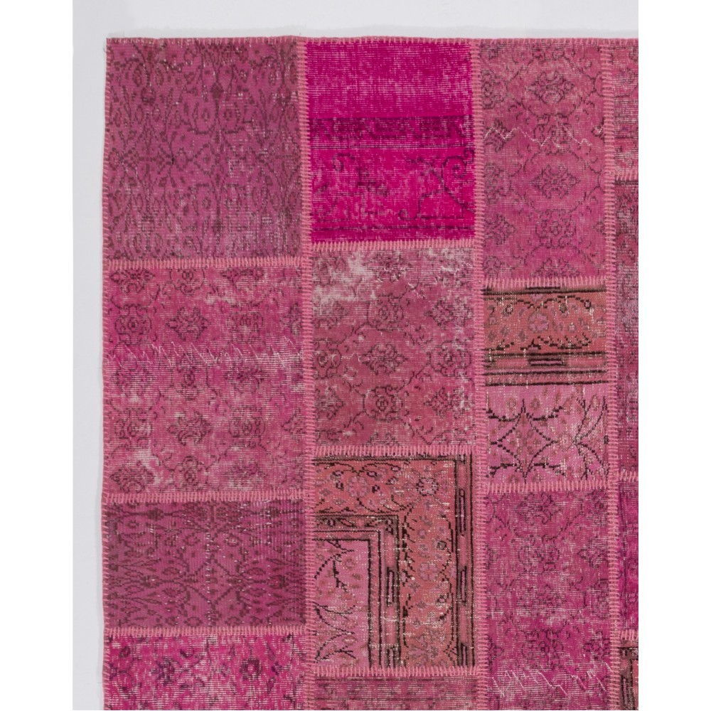 Hand-Knotted Pink Patchwork Rug | Contemporary Overdyed Turkish Wool Carpet for Living Room, Bedroom and Dining Room Hand-Knotted Pink Patchwork Rug | Contemporary Overdyed Turkish Wool Carpet for Living Room, Bedroom and Dining Room