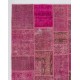 Hand-Knotted Pink Patchwork Rug | Contemporary Overdyed Turkish Wool Carpet for Living Room, Bedroom and Dining Room Hand-Knotted Pink Patchwork Rug | Contemporary Overdyed Turkish Wool Carpet for Living Room, Bedroom and Dining Room