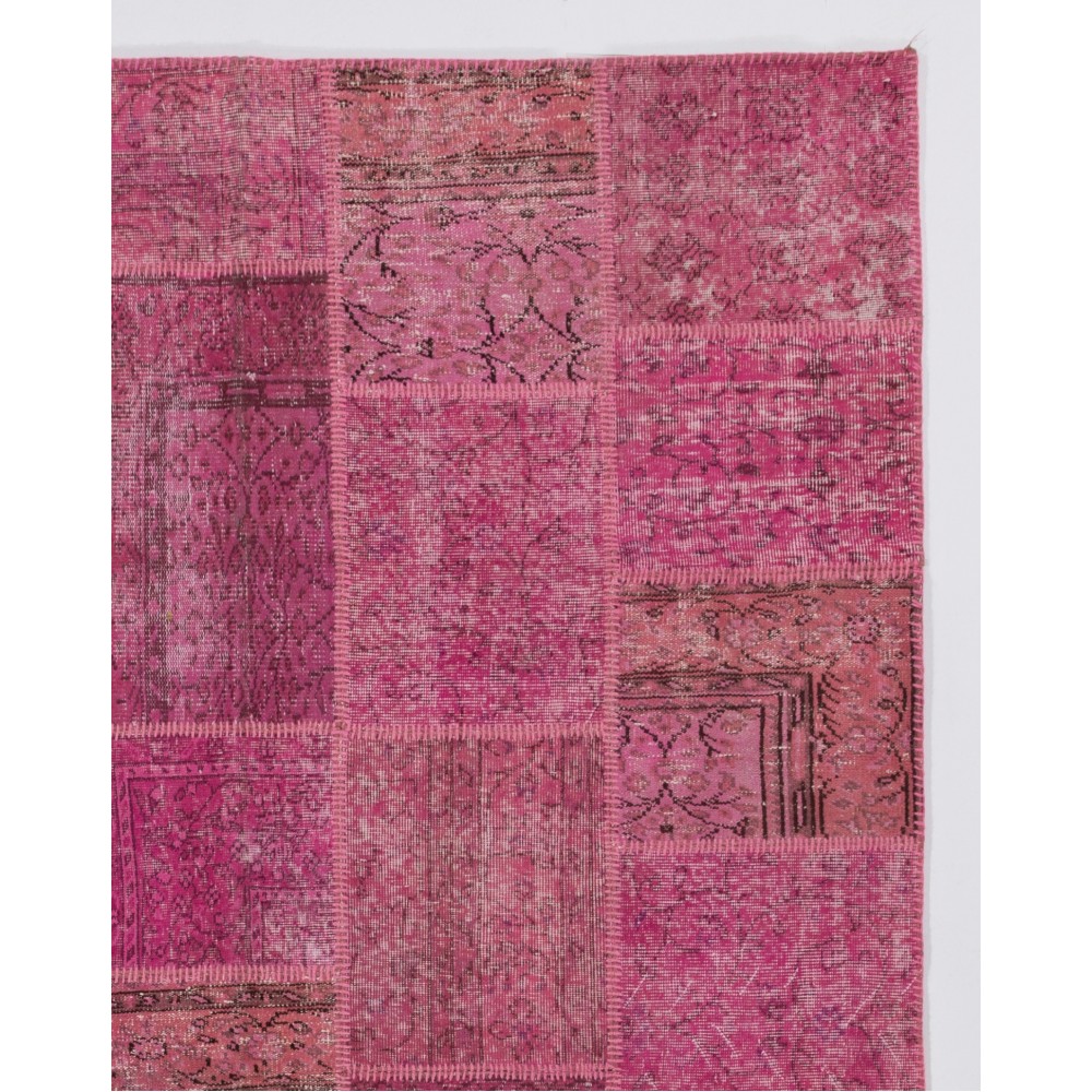 Hand-Knotted Pink Patchwork Rug | Contemporary Overdyed Turkish Wool Carpet for Living Room, Bedroom and Dining Room Hand-Knotted Pink Patchwork Rug | Contemporary Overdyed Turkish Wool Carpet for Living Room, Bedroom and Dining Room