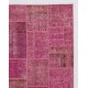 Hand-Knotted Pink Patchwork Rug | Contemporary Overdyed Turkish Wool Carpet for Living Room, Bedroom and Dining Room Hand-Knotted Pink Patchwork Rug | Contemporary Overdyed Turkish Wool Carpet for Living Room, Bedroom and Dining Room