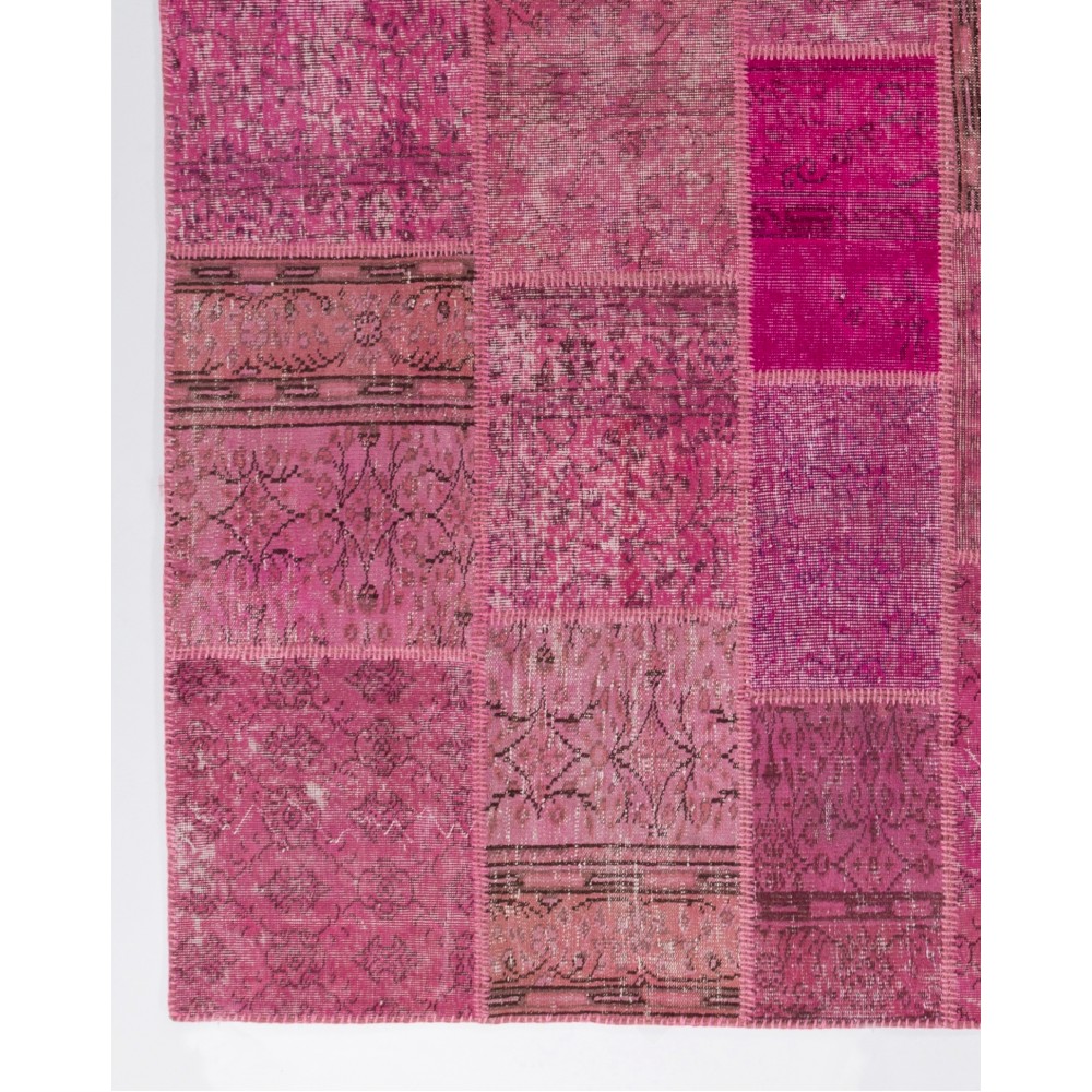 Hand-Knotted Pink Patchwork Rug | Contemporary Overdyed Turkish Wool Carpet for Living Room, Bedroom and Dining Room Hand-Knotted Pink Patchwork Rug | Contemporary Overdyed Turkish Wool Carpet for Living Room, Bedroom and Dining Room