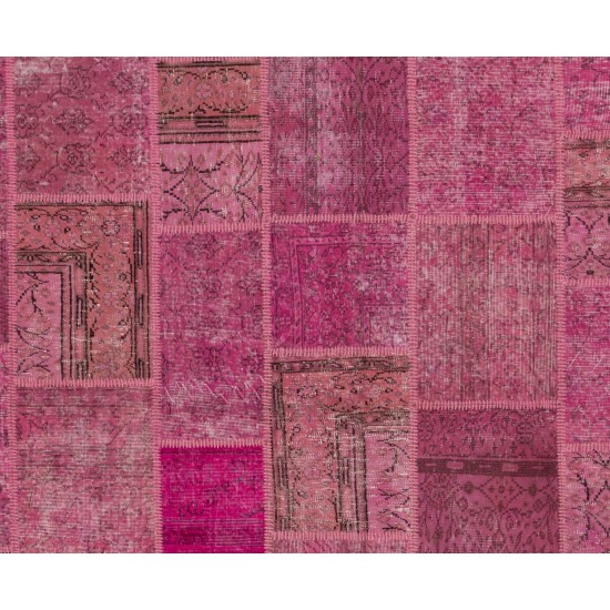 Pink Handmade Patchwork Rug. Modern Turkish Carpet for Living Room, Dining Room, Kitchen, Kids Room and Bedroom Decor