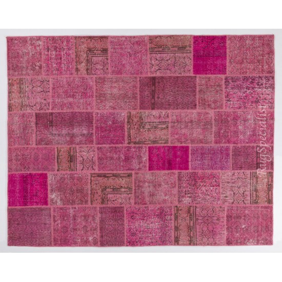 Pink Handmade Patchwork Rug. Modern Turkish Carpet for Living Room, Dining Room, Kitchen, Kids Room and Bedroom Decor