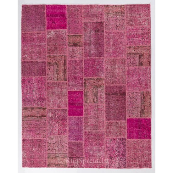 Pink Handmade Patchwork Rug. Modern Turkish Carpet for Living Room, Dining Room, Kitchen, Kids Room and Bedroom Decor