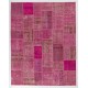 Pink Handmade Patchwork Rug. Modern Turkish Carpet for Living Room, Dining Room, Kitchen, Kids Room and Bedroom Decor