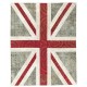 United Kingdom Flag Pattern Hand-Knotted Patchwork Rug in Faded Blue, Red and Cream. Modern Union Jack British Flag Design Carpet