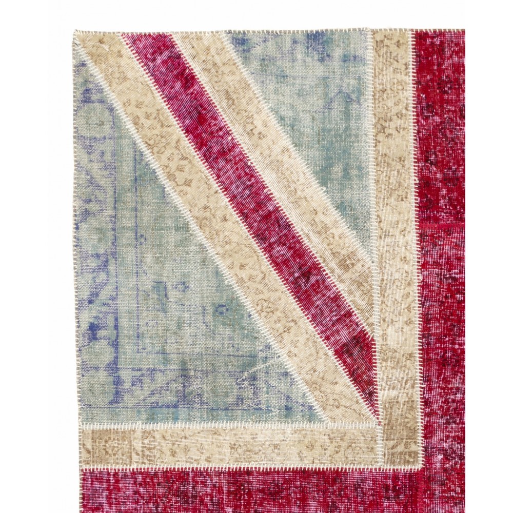 Union Jack British Flag Patchwork Rug | Hand-Knotted Red Blue Beige Overdyed Vintage Wool Carpet Union Jack British Flag Patchwork Rug | Hand-Knotted Red Blue Beige Overdyed Vintage Wool Carpet