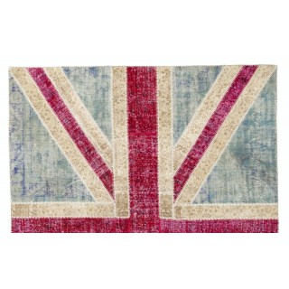 Union Jack British Flag Design Patchwork Rug Made from Re-Dyed Vintage Carpets Union Jack British Flag Design Patchwork Rug Made from Re-Dyed Vintage Carpets