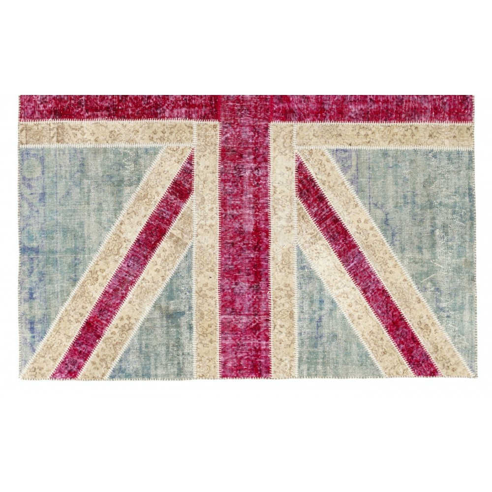 Union Jack British Flag Design Patchwork Rug Made from Re-Dyed Vintage Carpets