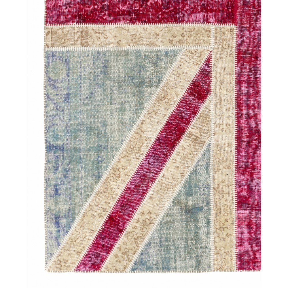 Union Jack British Flag Patchwork Rug | Hand-Knotted Red Blue Beige Overdyed Vintage Wool Carpet Union Jack British Flag Patchwork Rug | Hand-Knotted Red Blue Beige Overdyed Vintage Wool Carpet