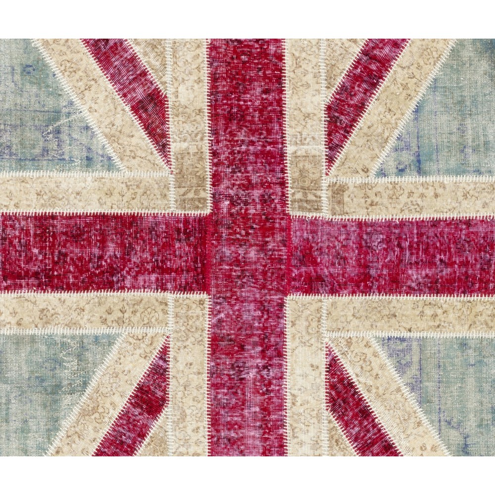 Union Jack British Flag Design Patchwork Rug Made from Re-Dyed Vintage Carpets
