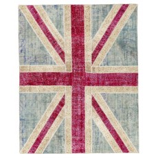Union Jack British Flag Design Patchwork Rug Made from Re-Dyed Vintage Carpets