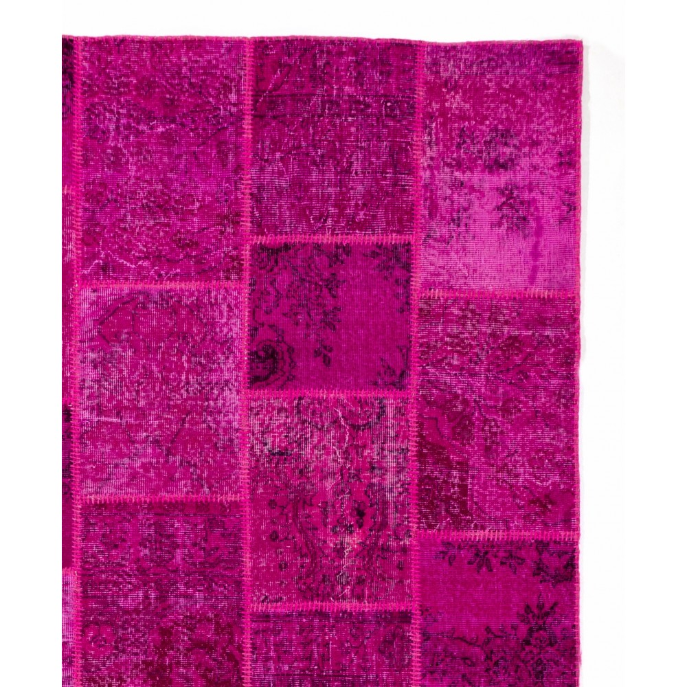 Hand-Knotted Bright Pink Patchwork Rug for Living Room, Bedroom and Dining Room | Contemporary Overdyed Turkish Wool Carpet Hand-Knotted Bright Pink Patchwork Rug for Living Room, Bedroom and Dining Room | Contemporary Overdyed Turkish Wool Carpet