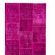 Hand-Knotted Bright Pink Patchwork Rug for Living Room, Bedroom and Dining Room | Contemporary Overdyed Turkish Wool Carpet Hand-Knotted Bright Pink Patchwork Rug for Living Room, Bedroom and Dining Room | Contemporary Overdyed Turkish Wool Carpet