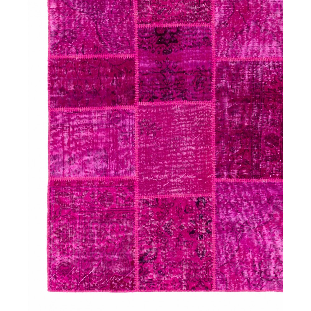 Hand-Knotted Bright Pink Patchwork Rug for Living Room, Bedroom and Dining Room | Contemporary Overdyed Turkish Wool Carpet Hand-Knotted Bright Pink Patchwork Rug for Living Room, Bedroom and Dining Room | Contemporary Overdyed Turkish Wool Carpet
