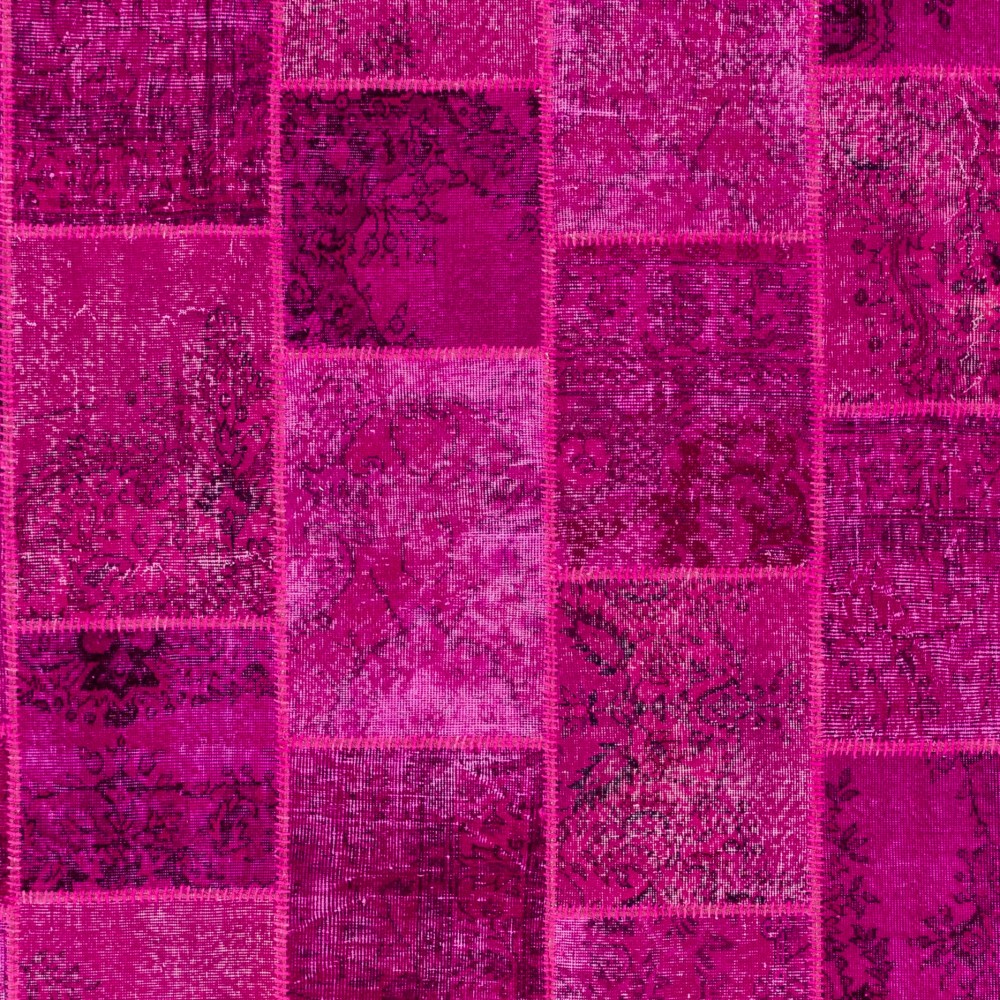 Hand-Knotted Bright Pink Patchwork Rug for Living Room, Bedroom and Dining Room | Contemporary Overdyed Turkish Wool Carpet Hand-Knotted Bright Pink Patchwork Rug for Living Room, Bedroom and Dining Room | Contemporary Overdyed Turkish Wool Carpet