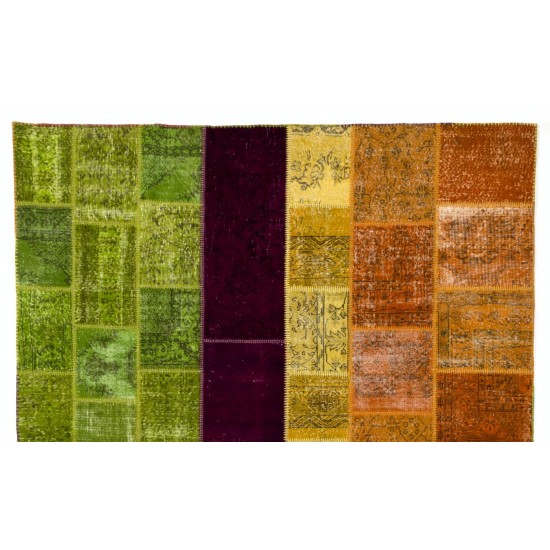 Colorful Handmade Contemporary Turkish Patchwork Rug. Bright Colors Home & Office Decor Carpet. Bohemian Style Floor Covering