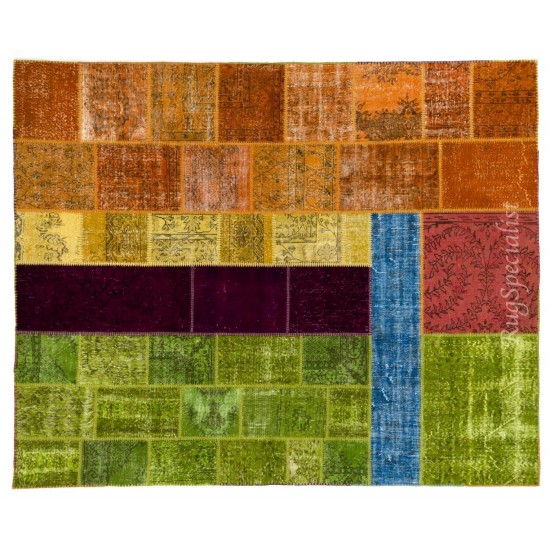 Colorful Handmade Contemporary Turkish Patchwork Rug. Bright Colors Home & Office Decor Carpet. Bohemian Style Floor Covering