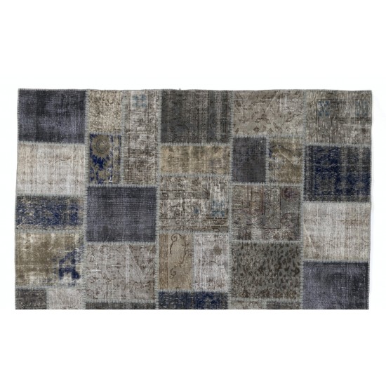 Modern Patchwork Rug in Gray & Navy Blue, Handmade Turkish Carpet, Made to order, Customizable