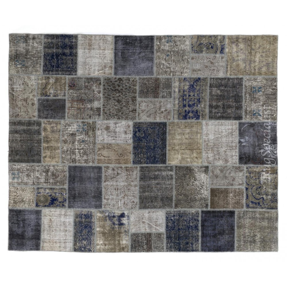 Modern Patchwork Rug in Gray & Navy Blue, Handmade Turkish Carpet, Made to order, Customizable